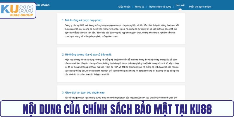 Nội dung của chính sách bảo mật tại KU88